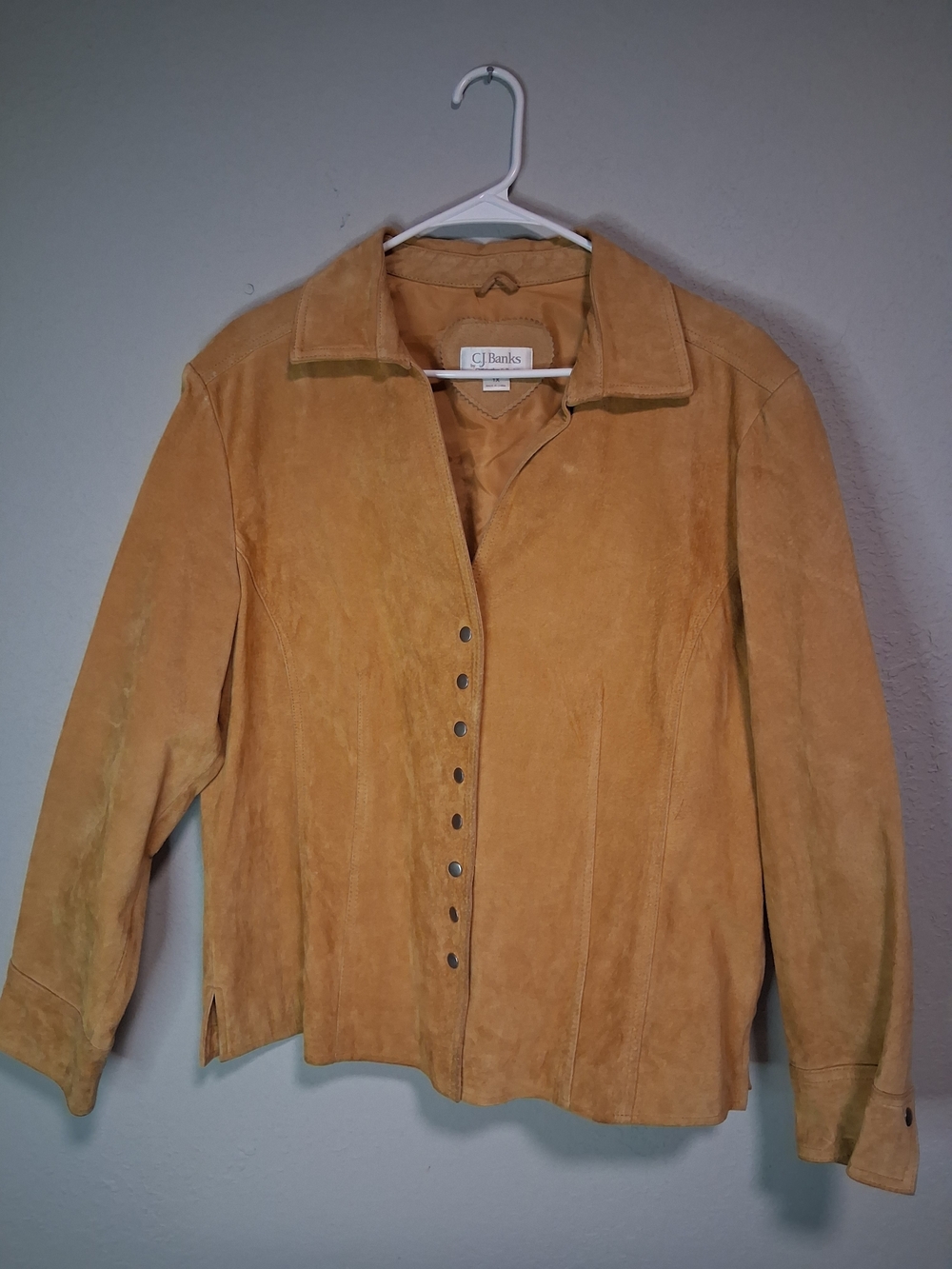 CJ Banks Christopher & Banks Tan Suede Leather Jacket Size 1X Western Boho Moto